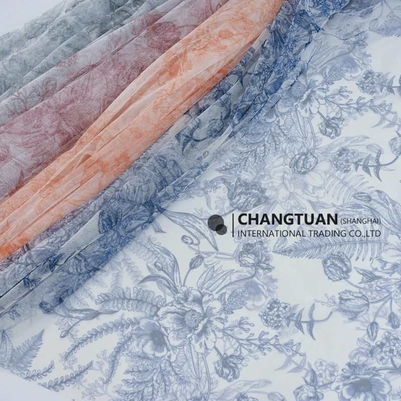 Wholesale Cheap Soft Sheer Lace Tulle Dress Fabric Light Weight Vintage Floral Print Mesh Material Fabric For Clothing
