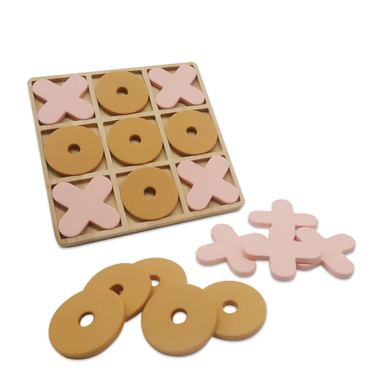 Детские забавные развивающие XO Tic Tac Toe игры силиконовые бамбуковые настольные дошкольные игры Montessori игрушки оптом