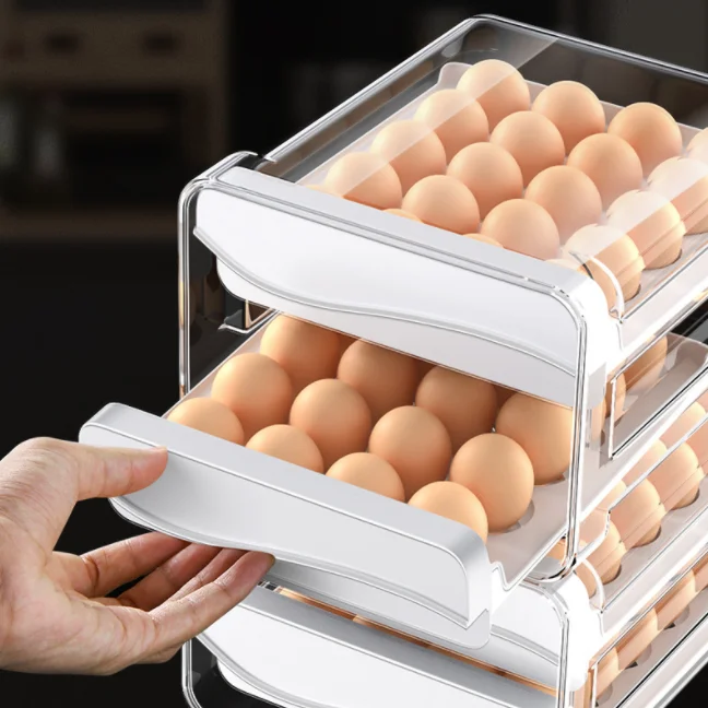 Double Layer Egg Container for Refrigerator Egg Holder for Refrigerator Egg Organizer Storage Box Tray for Household