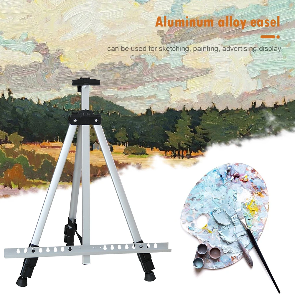 Portable Outdoor Sketching Easel Free Canvas Bag For Storage Retractable Silver Easel