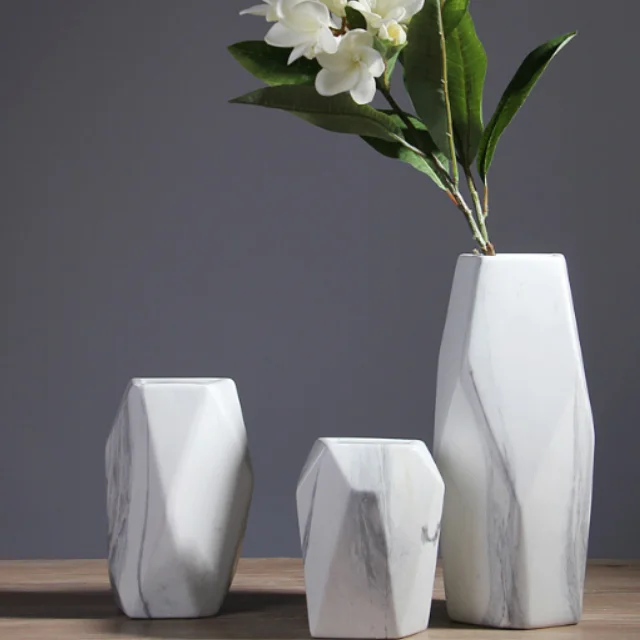 
Wholesale Modern simple marbled ceramic flower arrangement vase for interior decoration 