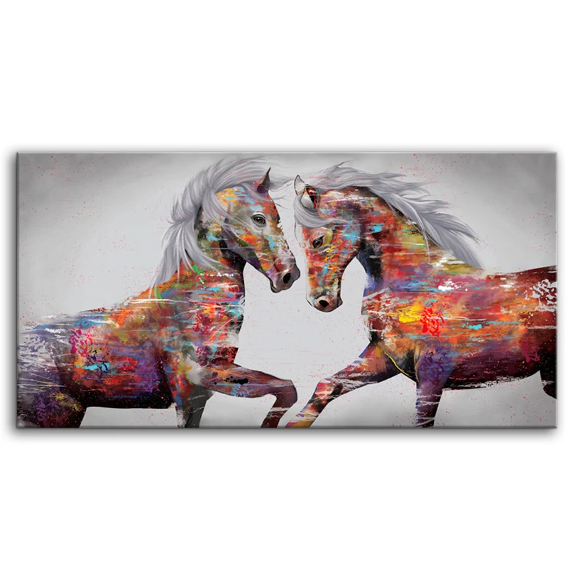 Large Abstract Color Black And White Horse Posters And Prints Animal Canvas painting and Wall Art Pictures Nordic Decoration