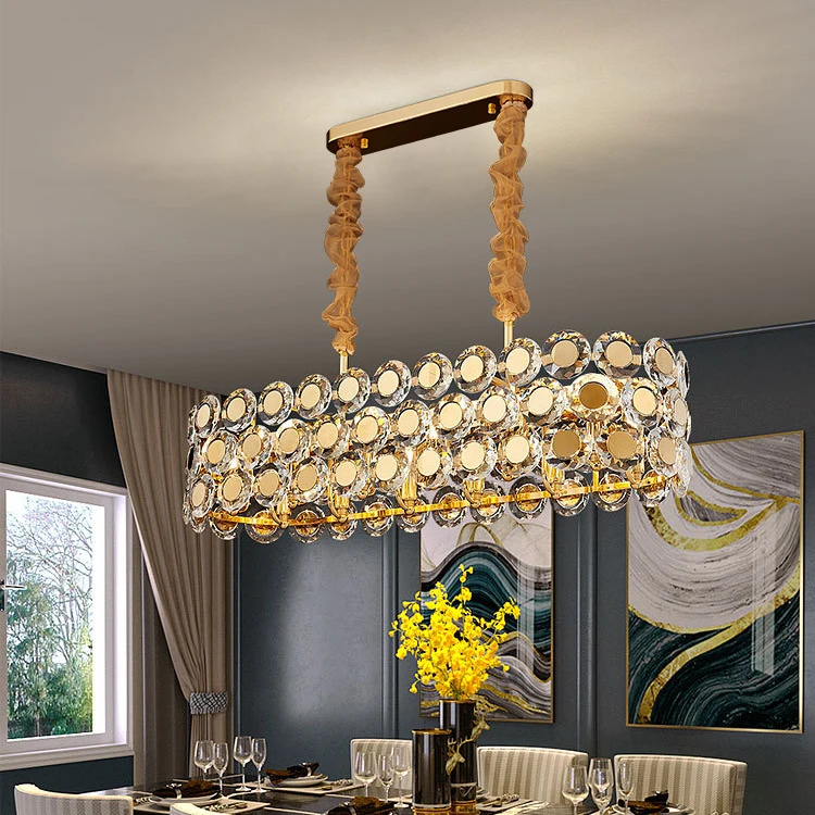 3 Years Warranty Luxury Indoor Pendant Lamp Rectangle Hanging LED Modern Crystal Chandelier