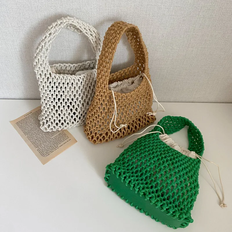 Fashionable Cotton Rope Woven Macrame Mesh Net Beach  Handmade Crochet Bag With Inner Pocket