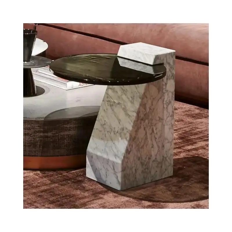 SHIHUI Customized Modern Design Living Room Furniture Natural Marble Side Coffee Table With Glass Top