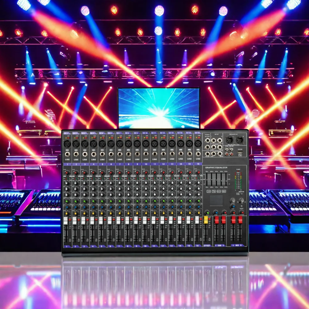 Профессиональный 16-канальный аудиомикшер dj контроллер металлический цифровой Bluetooth студийный звукозаписывающий 48 В Phantom Power ax1602