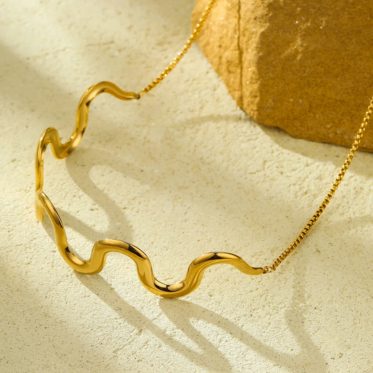 Fashion Jewelry 18K PVD Gold Plated Wave Bracelets Necklaces Gift Stainless Steel Twist Wavy Cuff Bangle for Women