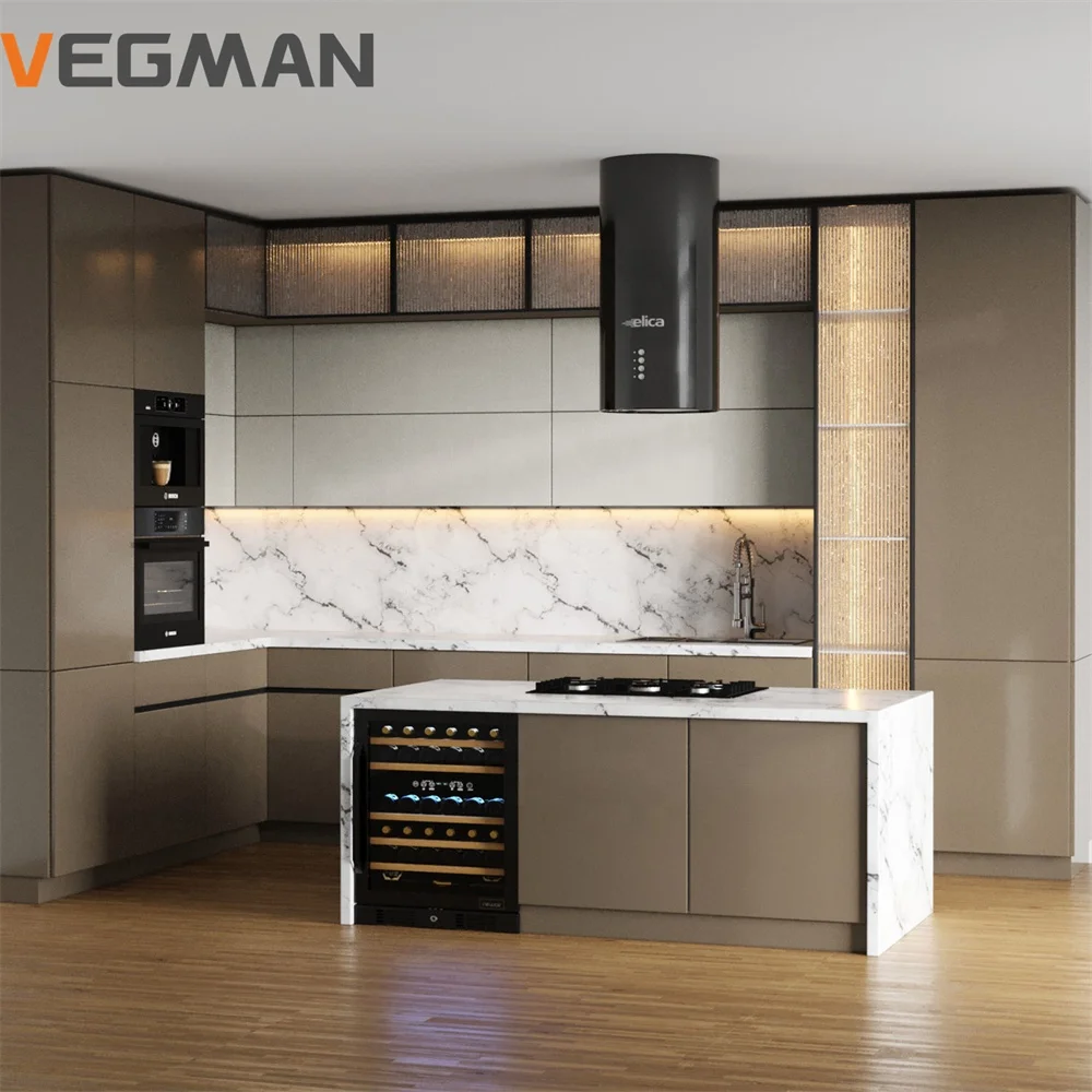 Modern Luxury Wall Hanging Unit Cabinet French Lacquer Door Smart Kitchen Cupboard Set Cabinets