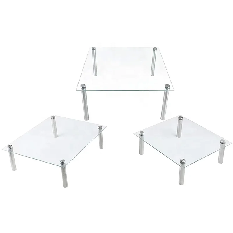 3 Pcs Square Tempered Glass Cake Stands Set 9 11 13 Inch Cupcake Display Stand Plate for Dessert Table Serving Platter