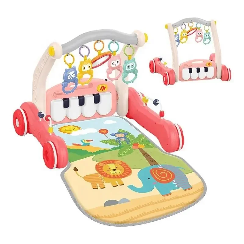 2 IN 1 Baby Play Gym Piano Fitness Rack Mat Set Light Music Baby Push Walker Baby Activity Play Mat