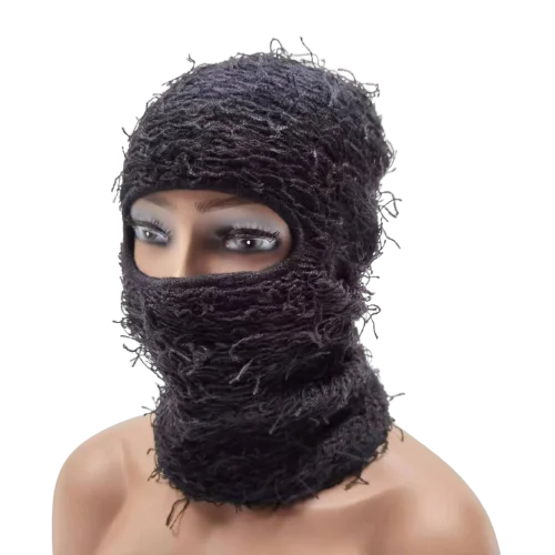 Wholesale Distressed Camo Balaclava Designer Knitted Ski Mask One Hole Knit Full Face Cover Grassy Balaclava Custom Logo