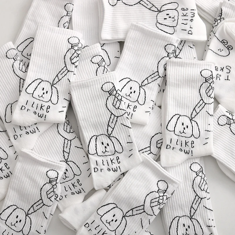 Funny Woman Designer Cute Embroidery Custom White Cotton Sock Animal Suppliers Cartoon Dress High Quality Fun Socks Women