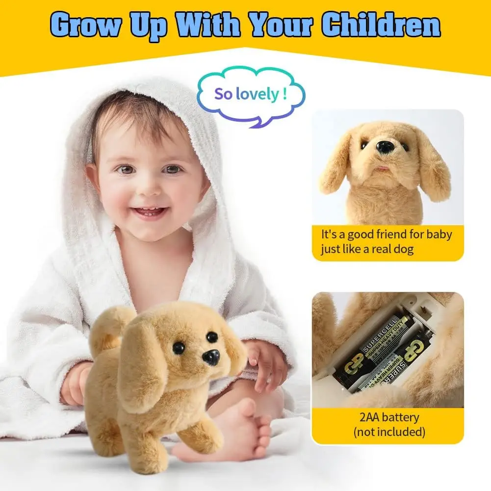 Plush  Toy Puppy Electronic Interactive Dog - Walking, Barking, Tail Wagging, Stretching Companion Animal for Kids Toddlers