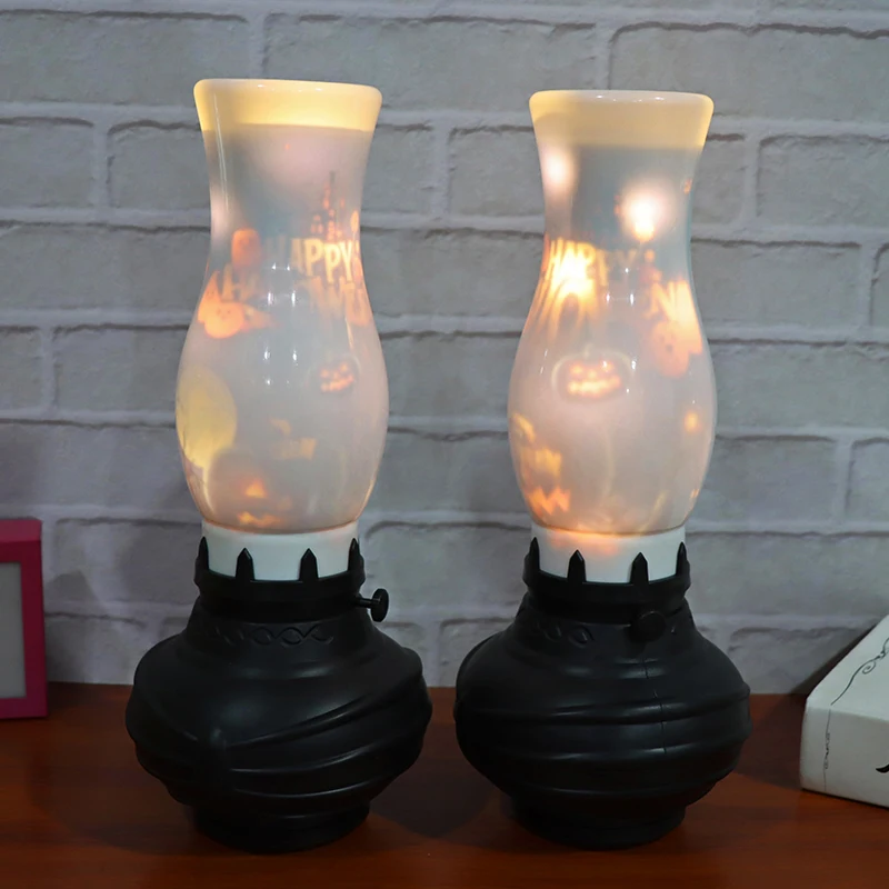 LED Antique Decorative Crafts Home Living Room Ornament Kerosene Lamp Halloween Projection Decoration Lamp For Home Party