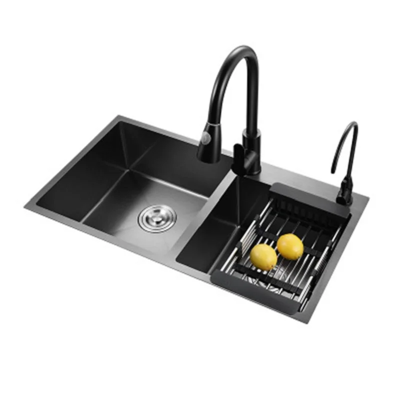 Professional Factory Square Washing Black Handmade Double Bowl Sink Tap Kitchen,  Kitchen Sink Stainless