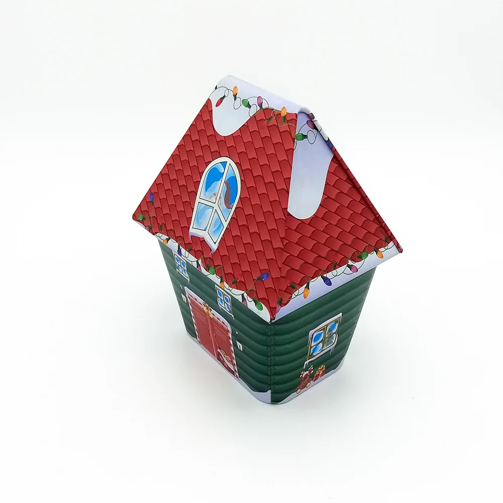 Factory Wholesale Custom Printed Creative House Shape Candy Chocolate Biscuit Packaging Tin Can With Nice Embossing