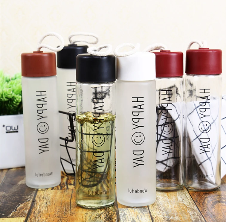 Environmental protection plastic cover durable frosted beverage bottle transparent glass water glass bottles