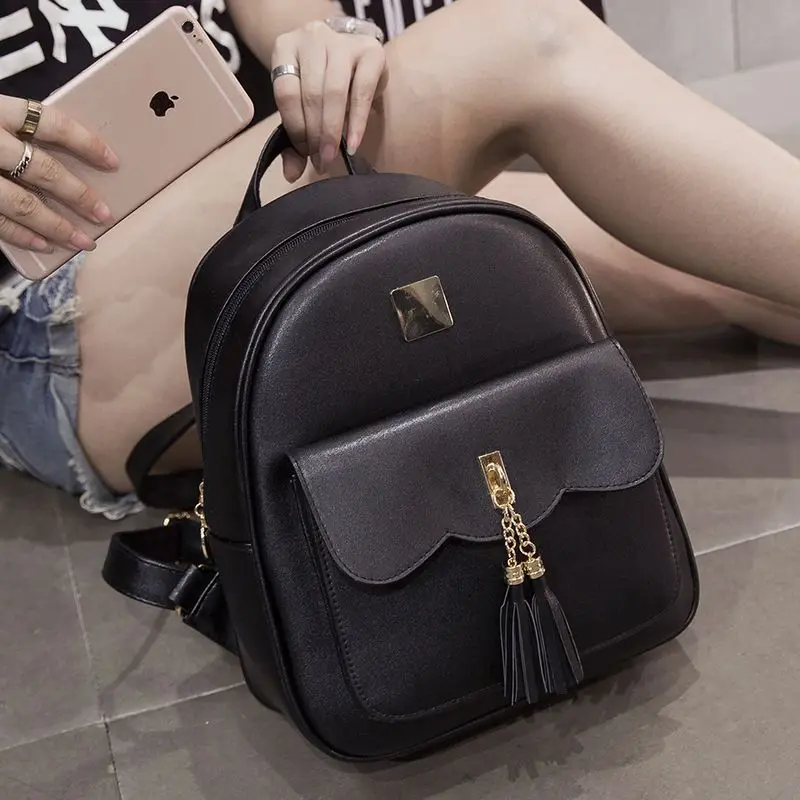 Korean stylish travel pu leather school shoulder bag fashion cute student mini backpacks for girls