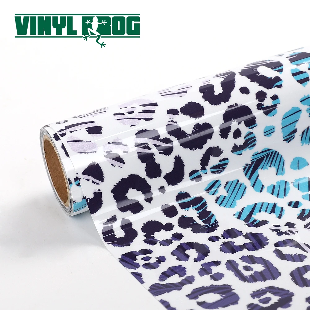 New Product Htv Pvc Rolls Leather Leopard White Purple Blue Heat Transfer Film Vinyl For Textile Fabric Tshirt
