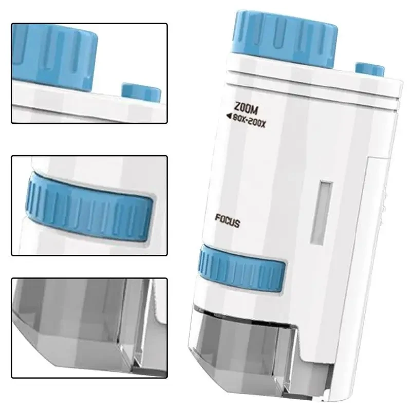 Pocket Microscope Kid Science Experiment Pocket Microscope Toy Kit 80X-200X Educational Mini Handheld Microscope With LED Light