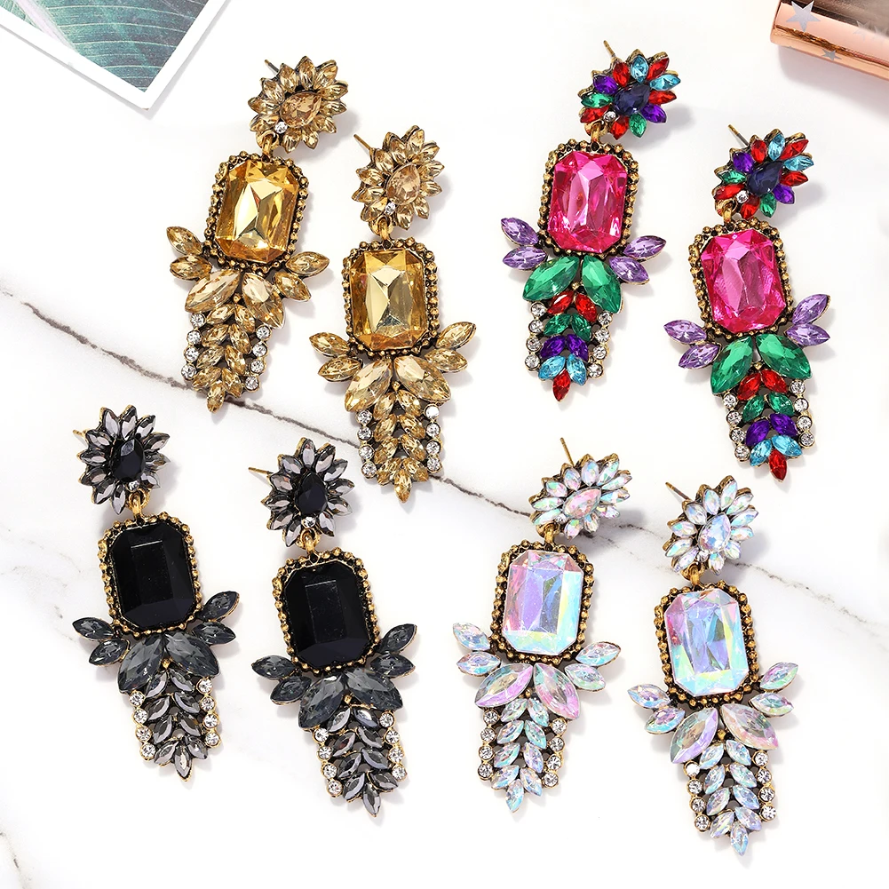 
Dvacaman Wholesale Trendy 4 Colors Alloy Crystal Rhinestone Geometric Flower Women Drop Earrings Jewelry 