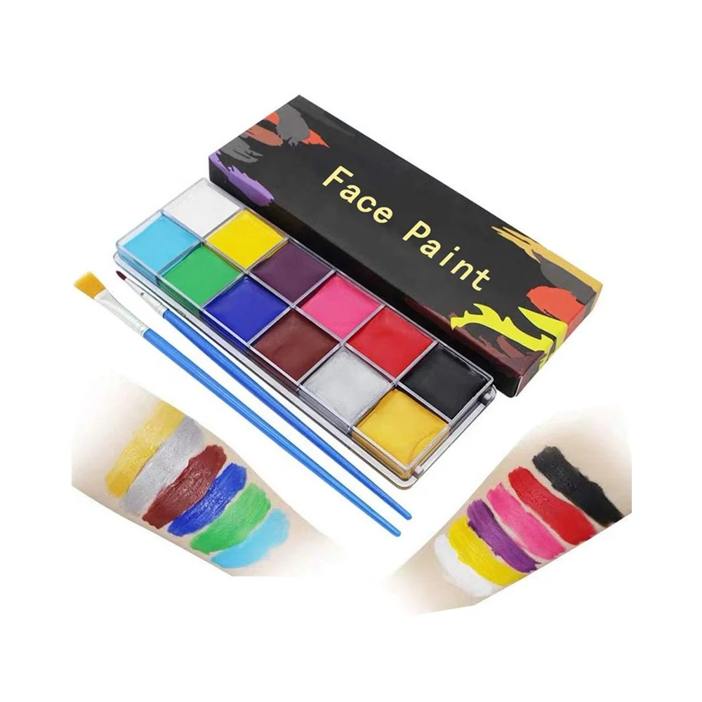 
Hot selling 12 colors face painting stencils palette face paint kit with brush washable paint for kids 