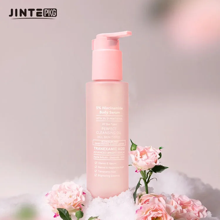 Beauty  200ml 250ml Pink  Cosmetic Frosted PET lotion Bottle With Pump For Skincare Body Wash Body Oil