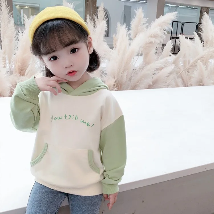  Оптовая продажа хорошее качество детский пуловер с капюшоном контрастных цветов для девочек
