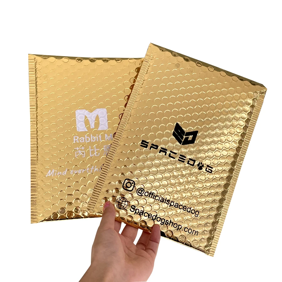 Custom Designer Gold Shipping Envelopes Mailing Bags Self Seal Adhesive Padded Packaging Poly Bubble Mailers