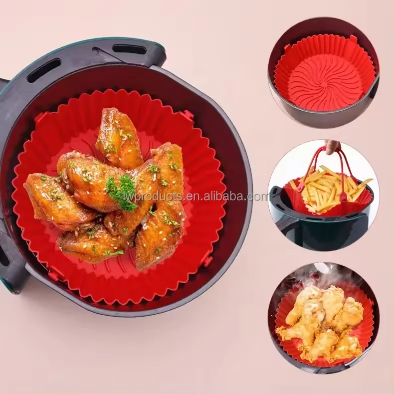 Foldable Air Fryer Silicone Pot with Handle Cake Baking Pan Reusable Non-stick Silicone Air Fryer Liners