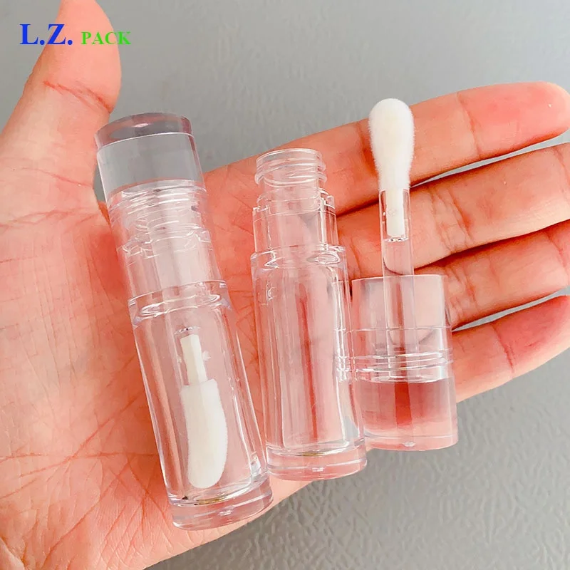 LZ Pack Stock 100pcs Clear Crystal Liquid Lipstick Packaging Custom Logo 5ml Big Brush Lip Gloss Tubes With Big Wand