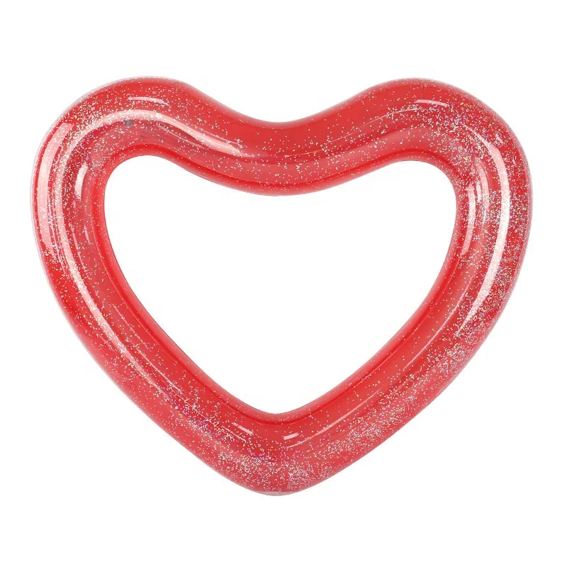 Eco-Friendly PVC Inflatable glitter pink peach heart swimming pool floats