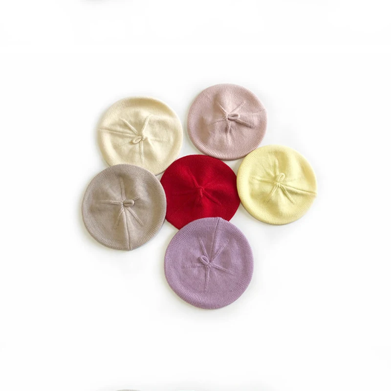 Wholesale Soft Acrylic Knitted Kids Berets Autumn Winter Warm Baby Girls Custom Hat Beanie Children Logo Cap