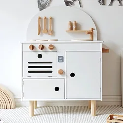2022 New Wholesale Dropshipping Kids Pretend Cooking Set Nordic Retro Style Wooden Kitchen Toys Play Set
