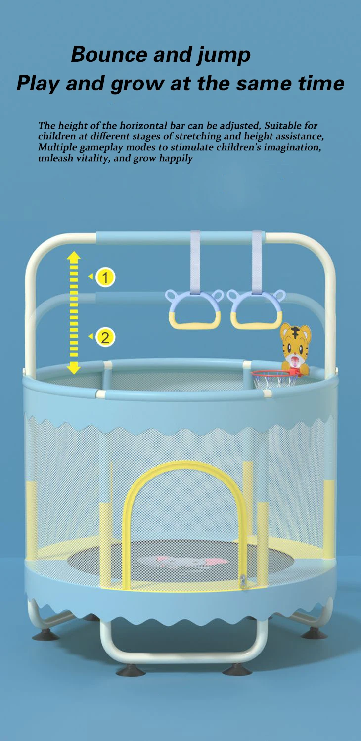indoor/outdoor no gap safe design mini baby 5ft adjustable toddler trampoline for kids with enclosure