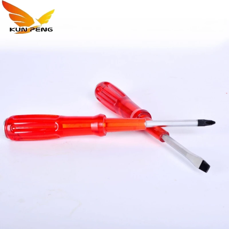 Factory Wholesale Red Transparent Handle Flat Blade Slotted Screwdriver Crv Phillips Magnetic Screwdriver
