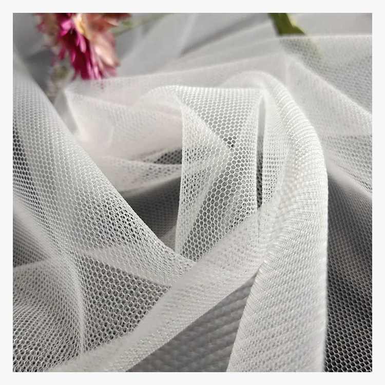 Wholesale Sheer Hexagonal Net Nylon Mesh Crystal Tulle Dress Fabric Mesh For Bridal Veil Wedding Dresses