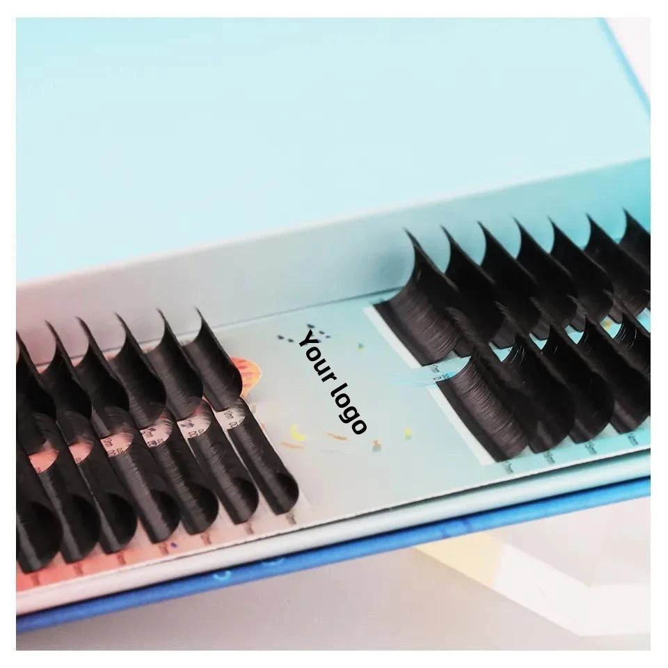 AGUUD wholesale Korean PBT fiber synthetic hair matte glossy silk eyelash extension customize own logo volume eyelash extensions