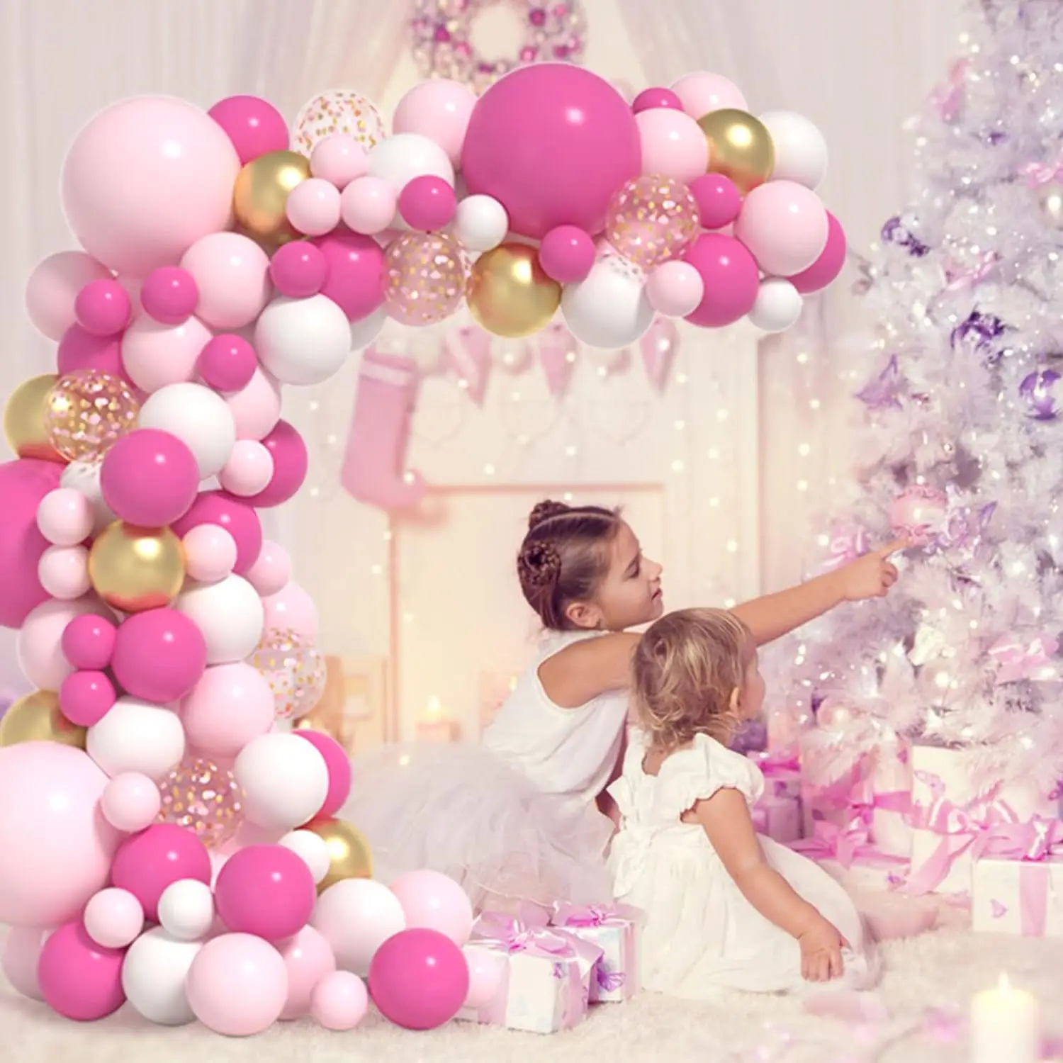 Pink Balloons Garland Arch Kit Pink and White Balloons 5+12+18 in Gold Hot Pink  Balloons