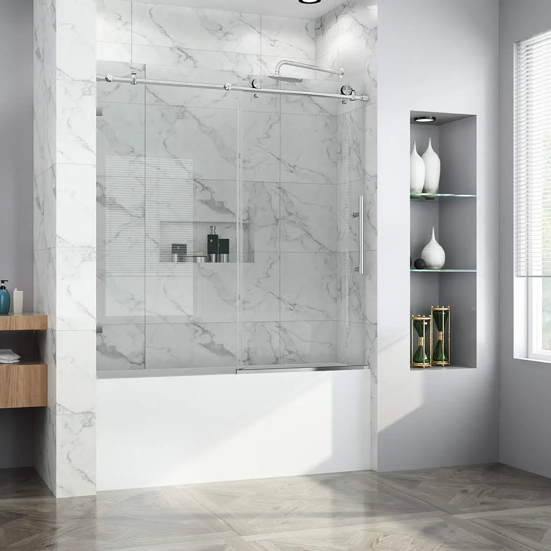 SALLY Frameless Tempered Glass Shower Door Rectangular 10mm Sliding Shower Door Hardware Tub Shower With Glass Door Bathroom