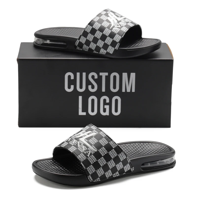 Henghao Custom Slides Sandal Beach Soft Flat Rubber Slides Slippers Arch Support Cushioning Massage Slides Slippers For Summer