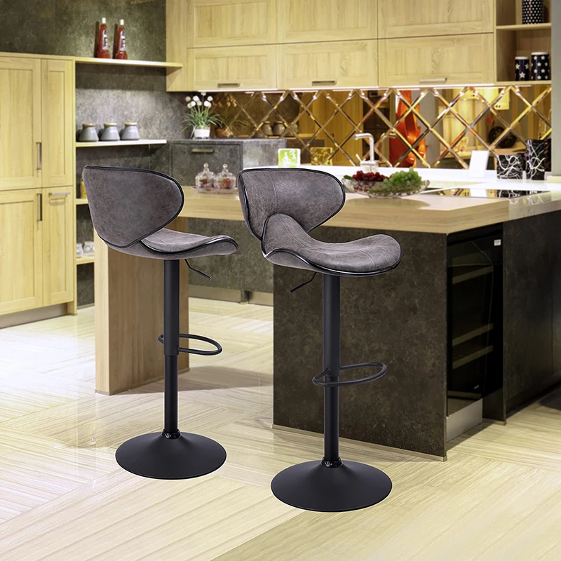 Bar Stools Set Of 2 Swivel Footrest Back Height Adjustable Retro Brown Bar Stools For Kitchen Counter