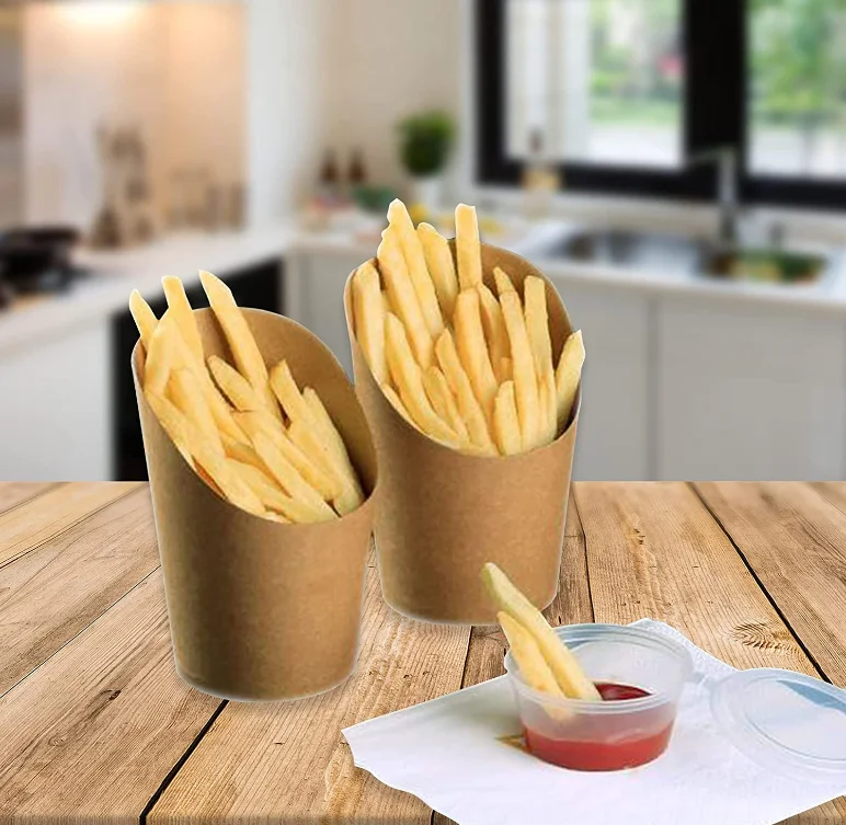 French Fries Holder Cup Disposable Take-out Party Baking Supplies Kraft Paper Cups Holder for Waffle Chips Ice Cream Snacks