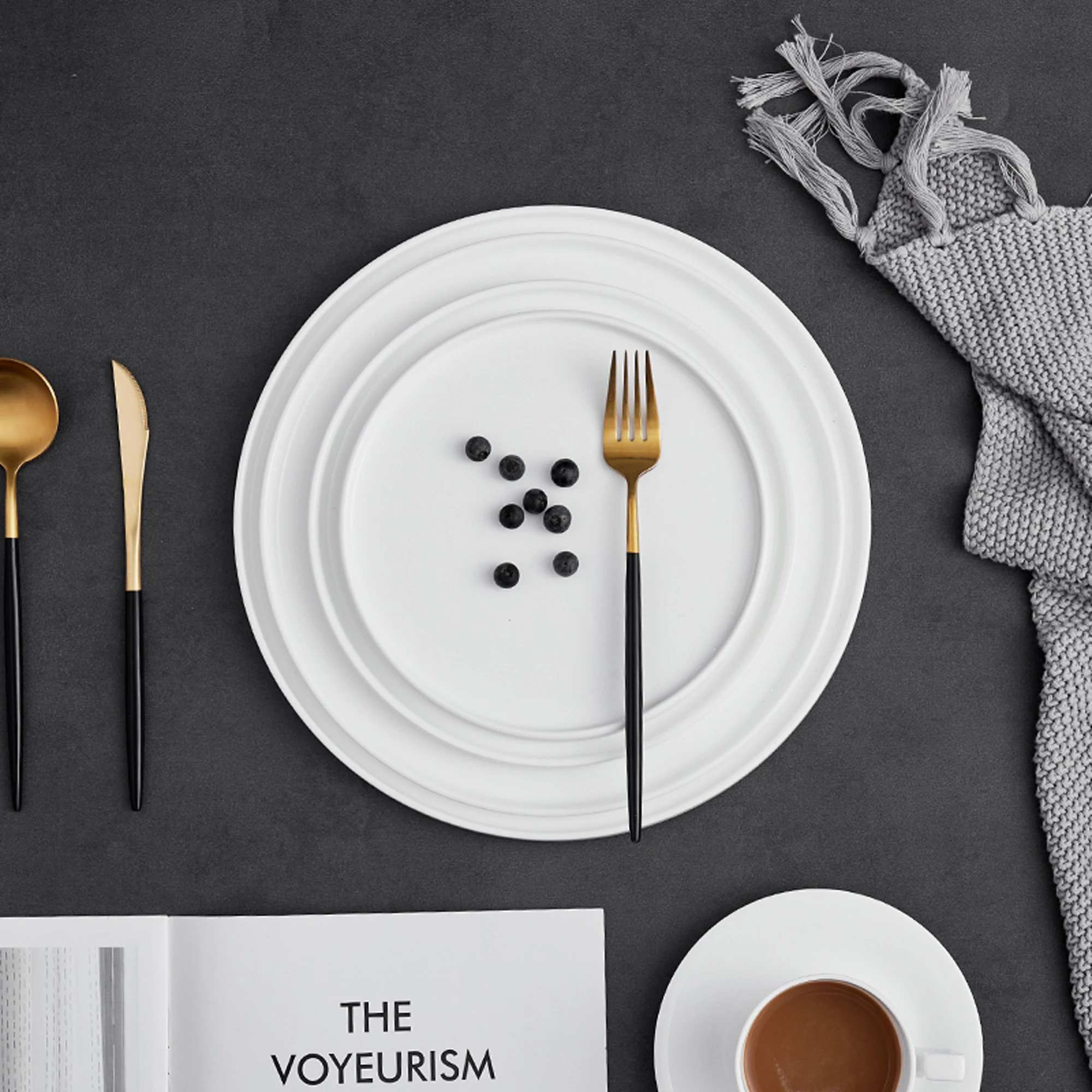 PITO Bohemian Ceramic White Bone China Dinner Plate Dish Tableware Restaurant Serving porcelain Plates White  Dish Set