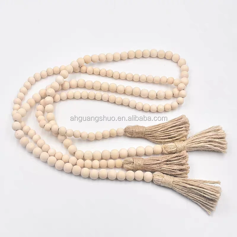 
wood bead garland rustic decor bedroom wall decorations farmhouse ornament woven wall hanging /light natural wood bead tassels 