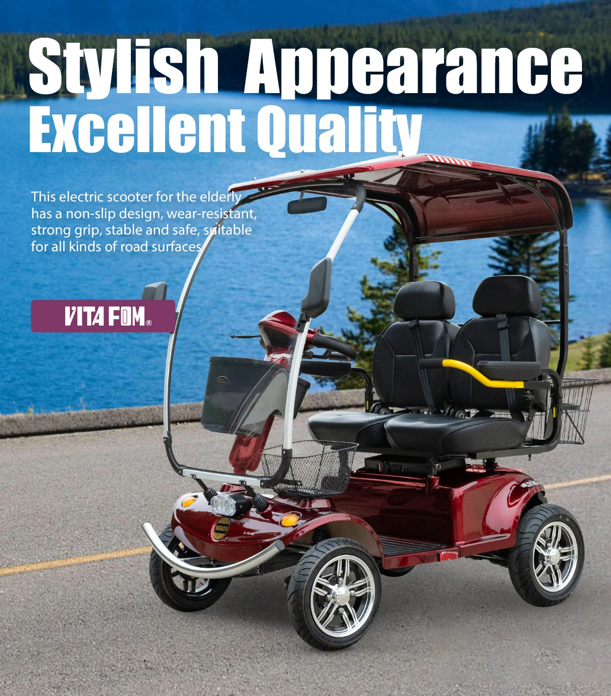 1500 W Luxury Portable 4 Wheel Mobility Electric Powered Scooter with Seat for Disabled Person Elderly