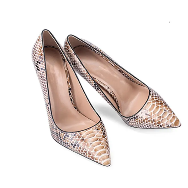 
High Quality Women Snake Print Pumps Pointed Toe Sexy Thin High Heel Hot Sale Animal Print Ladies Court Shoes 
