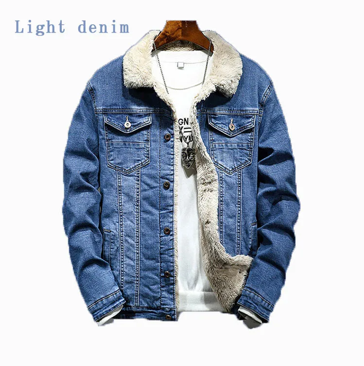 Лидер продаж, Мужская теплая джинсовая куртка с пушистой подкладкой, джинсовое пальто для зимы и нового года