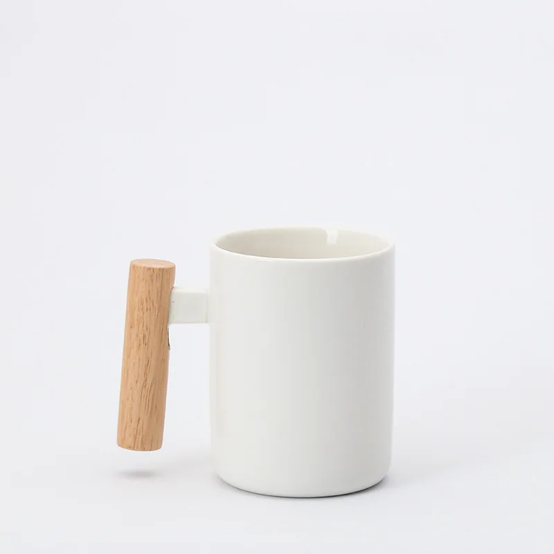 hot sale gift box porcelain mug bamboo lid ceramic cup wooden handle ceramic coffee mug with lid and spoon