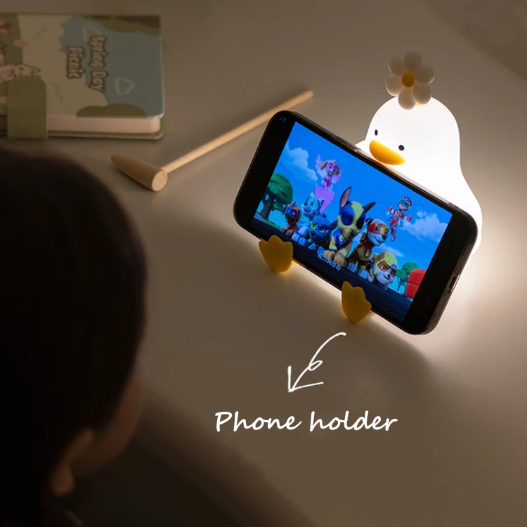 Cute Duck and Flower Silicone Nursery Pear Lamp Phone Holder Rechargeable Baby Animal Night Light for Kids